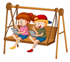 kids-leaning-online-with-tablet-swing-chair